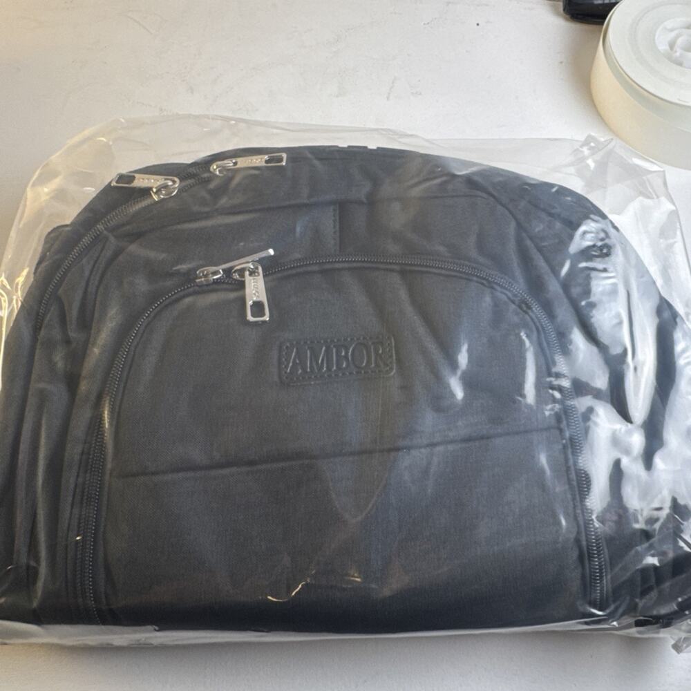 (2002) AMBOR 17.3 Inch Laptop Backpack Black Nylon Solid for Travel